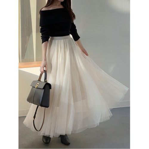 GRL日系甜美夏季新款齋藤飛鳥超仙薄紗松緊腰半身裙長裙繖裙at118