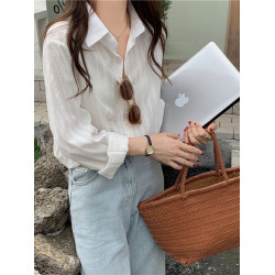 法式條紋防曬襯衫女2025新款純棉設計感開衫襯衣夏款寬松上衣外套