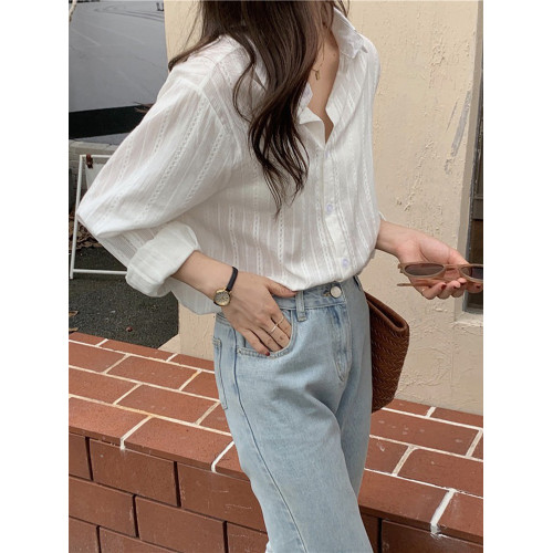 法式條紋防曬襯衫女2025新款純棉設計感開衫襯衣夏款寬松上衣外套