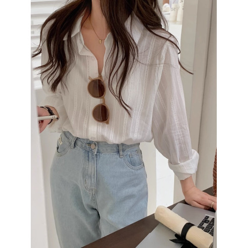 法式條紋防曬襯衫女2025新款純棉設計感開衫襯衣夏款寬松上衣外套