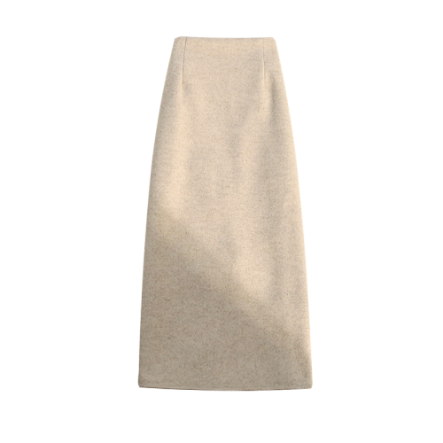 毛呢半身裙女秋冬2025新款高腰a字包臀裙中長款開叉直筒一步裙子