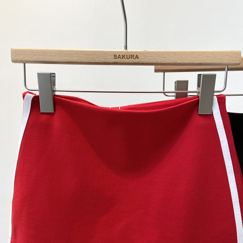 美式甜辣拼色杠條防走光短裙女2024夏季韓版小個子低腰a字包臀裙