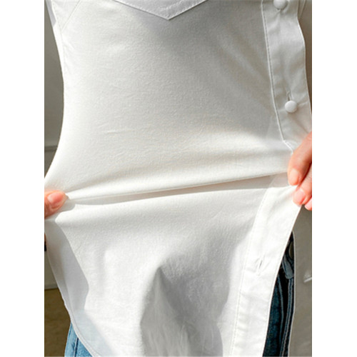 白色收腰襯衫女2024春夏韓版新款大彈力修身顯瘦長袖休閒襯衣上衣