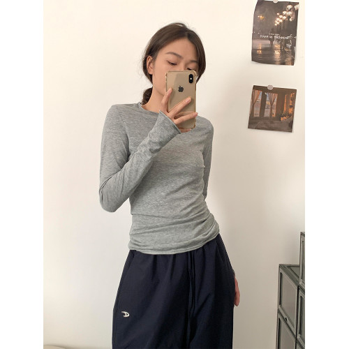 理解韓女~早秋新款修身收腰顯瘦簡約長袖T恤打底衫基礎春季上衣女