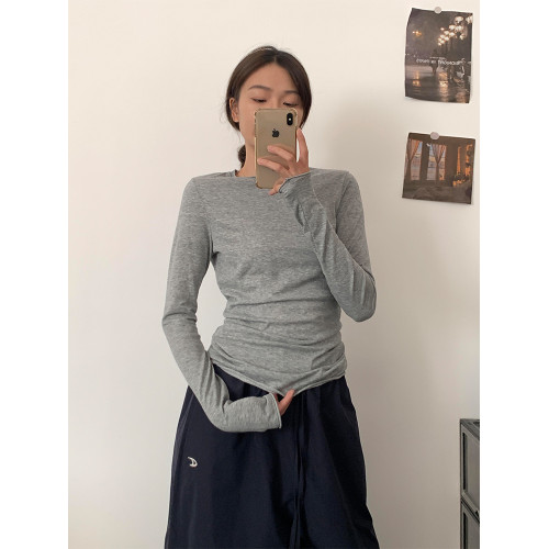 理解韓女~早秋新款修身收腰顯瘦簡約長袖T恤打底衫基礎春季上衣女