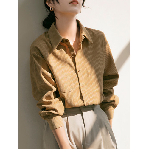 燈芯絨襯衫女加厚曡穿秋冬寬松長袖外穿卡其色上衣復古藍襯衣通勤