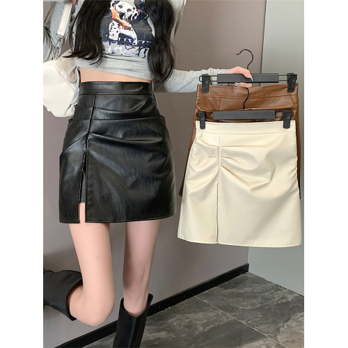 開叉黑色小皮裙半身裙女春秋新款大碼胖mm高腰a字氣質PU皮包臀裙 開叉黑色小皮裙半身裙女春秋新款大碼胖mm高腰a字氣質PU皮包臀裙