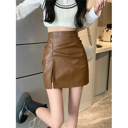 開叉黑色小皮裙半身裙女春秋新款大碼胖mm高腰a字氣質PU皮包臀裙 開叉黑色小皮裙半身裙女春秋新款大碼胖mm高腰a字氣質PU皮包臀裙