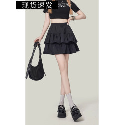 法式赫本黑色蓬蓬短裙女2025秋季超火高腰顯瘦半身裙防走光蛋糕裙