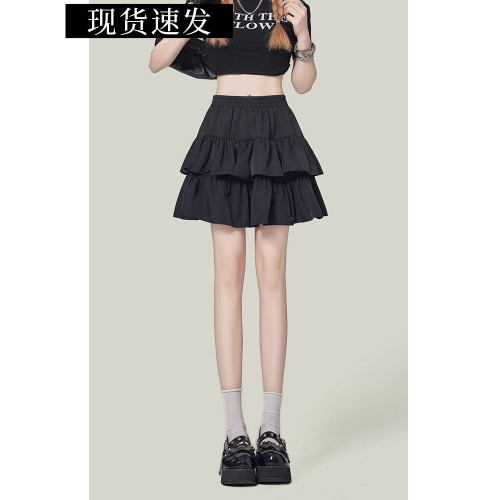 法式赫本黑色蓬蓬短裙女2025秋季超火高腰顯瘦半身裙防走光蛋糕裙