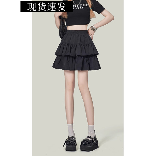 法式赫本黑色蓬蓬短裙女2025秋季超火高腰顯瘦半身裙防走光蛋糕裙