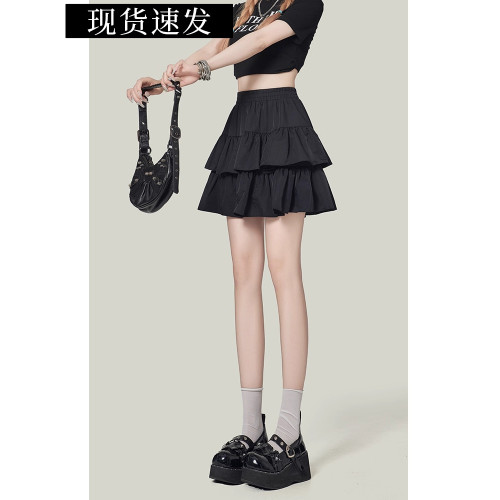 法式赫本黑色蓬蓬短裙女2025秋季超火高腰顯瘦半身裙防走光蛋糕裙