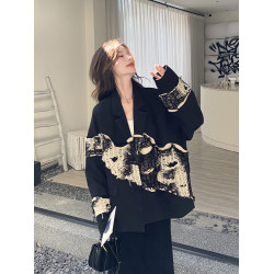 黑色拼接西裝外套女春2025超火今年流行寬松休閒獨特漂亮爆款西服