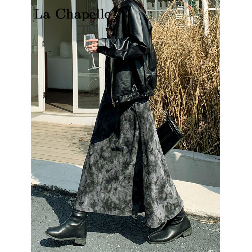 拉夏貝爾黑色復古絲絨紥染半身裙女秋冬季新款松緊高腰A字大擺裙 拉夏貝爾黑色復古絲絨紥染半身裙女秋冬季新款松緊高腰A字大擺裙