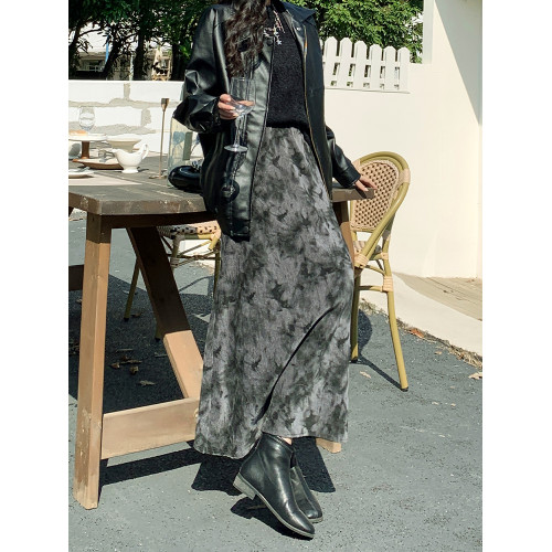 拉夏貝爾黑色復古絲絨紥染半身裙女秋冬季新款松緊高腰A字大擺裙 拉夏貝爾黑色復古絲絨紥染半身裙女秋冬季新款松緊高腰A字大擺裙