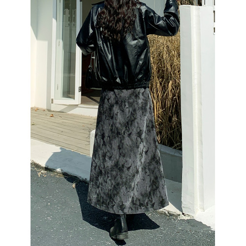 拉夏貝爾黑色復古絲絨紥染半身裙女秋冬季新款松緊高腰A字大擺裙 拉夏貝爾黑色復古絲絨紥染半身裙女秋冬季新款松緊高腰A字大擺裙