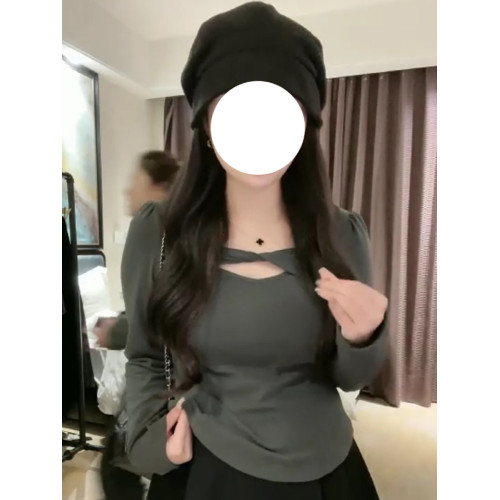 大碼早秋新款微胖mm法式方領加絨保暖內搭打底衫氣質長袖上衣女裝