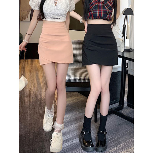 黑色半身裙女夏季2025新款時尚不規則褶皺短裙高腰顯瘦a字包臀裙