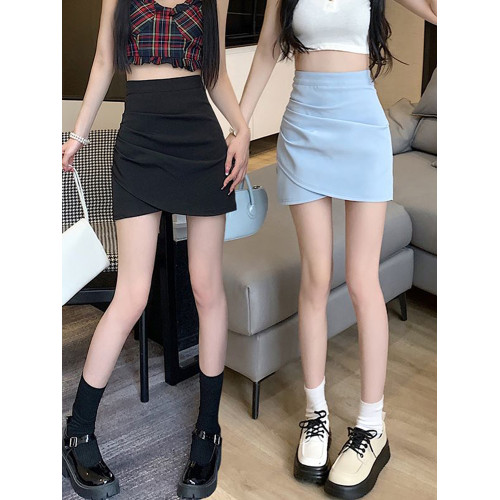 黑色半身裙女夏季2025新款時尚不規則褶皺短裙高腰顯瘦a字包臀裙