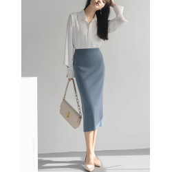 春秋法式醋酸緞面襯衫女裝高級感設計感小衆氣質職業襯衣別致上衣