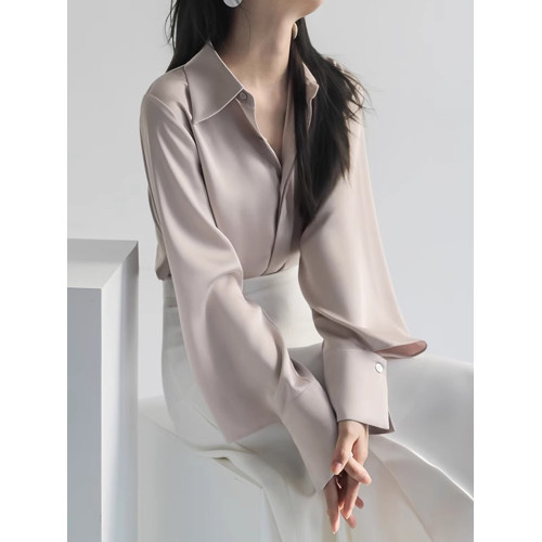 春秋法式醋酸緞面襯衫女裝高級感設計感小衆氣質職業襯衣別致上衣