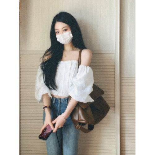 2025夏季新款小衫法式獨特絕美一字肩上衣高級感白色露肩襯衫女夏