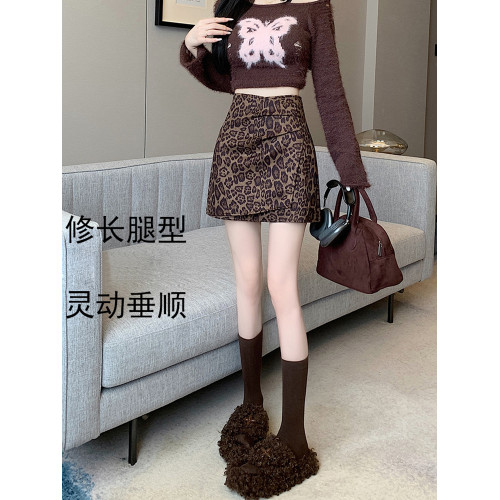 美式辣妹豹紋印花褶皺半身裙女秋冬新款交叉高腰顯瘦a字包臀短裙 美式辣妹豹紋印花褶皺半身裙女秋冬新款交叉高腰顯瘦a字包臀短裙