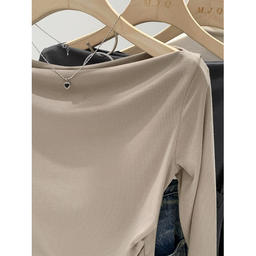 一字肩不規則設計高級感小衆長袖打底衫女春秋季2025新款內搭上衣