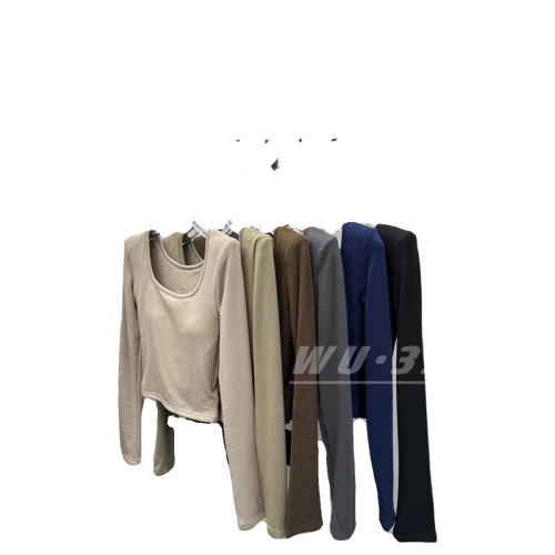 WU33韓版秋冬加絨加厚U領純色帶胸墊基礎墊肩上衣保暖T恤打底衫女