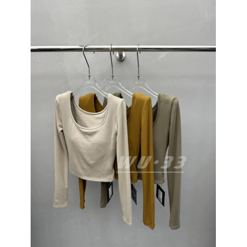 WU33韓版秋冬加絨加厚U領純色帶胸墊基礎墊肩上衣保暖T恤打底衫女