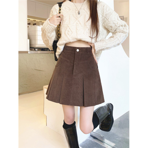 設計感小衆燈芯絨百褶裙半身裙女秋冬季大碼高腰學院風遮胯短裙子 設計感小衆燈芯絨百褶裙半身裙女秋冬季大碼高腰學院風遮胯短裙子