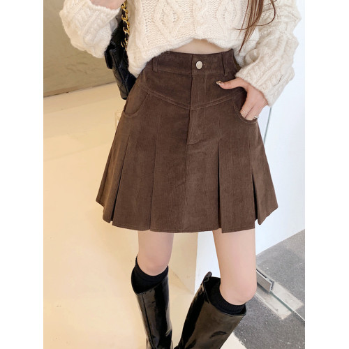 設計感小衆燈芯絨百褶裙半身裙女秋冬季大碼高腰學院風遮胯短裙子 設計感小衆燈芯絨百褶裙半身裙女秋冬季大碼高腰學院風遮胯短裙子