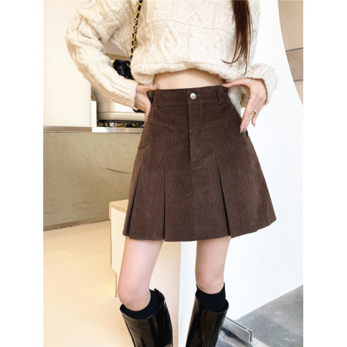 設計感小衆燈芯絨百褶裙半身裙女秋冬季大碼高腰學院風遮胯短裙子 設計感小衆燈芯絨百褶裙半身裙女秋冬季大碼高腰學院風遮胯短裙子