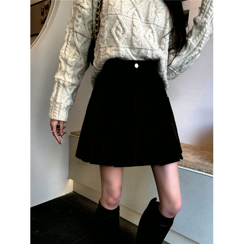 設計感小衆燈芯絨百褶裙半身裙女秋冬季大碼高腰學院風遮胯短裙子 設計感小衆燈芯絨百褶裙半身裙女秋冬季大碼高腰學院風遮胯短裙子