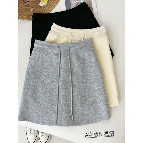 THEMOON高個子黑色加長高腰辣妹休閒短裙夏純欲a字抽繩半身包臀裙