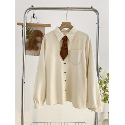 學院風領帶襯衫女秋冬設計感小衆磨毛加厚寬松長袖上衣曡穿襯衣潮