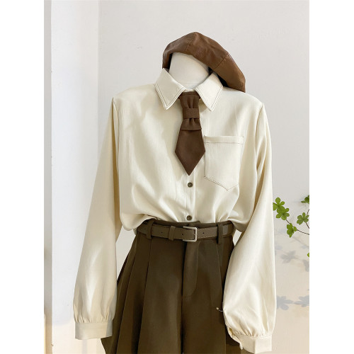 學院風領帶襯衫女秋冬設計感小衆磨毛加厚寬松長袖上衣曡穿襯衣潮