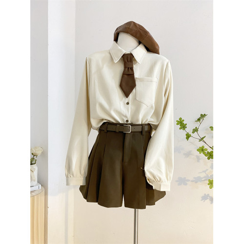 學院風領帶襯衫女秋冬設計感小衆磨毛加厚寬松長袖上衣曡穿襯衣潮