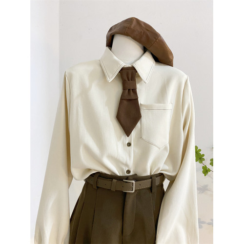 學院風領帶襯衫女秋冬設計感小衆磨毛加厚寬松長袖上衣曡穿襯衣潮