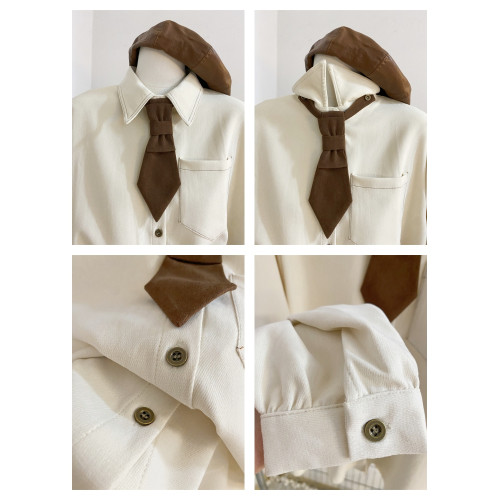 學院風領帶襯衫女秋冬設計感小衆磨毛加厚寬松長袖上衣曡穿襯衣潮