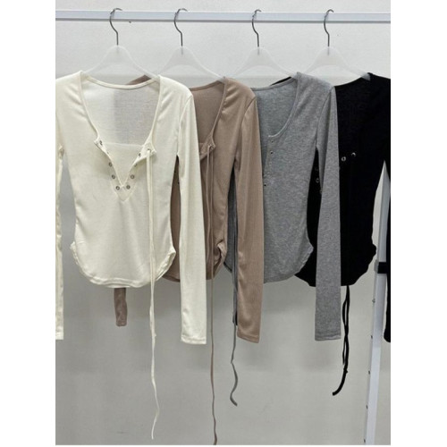 特大碼300斤胖mm純欲風U領長袖T恤女春季設計感修身魚骨打底上衣2