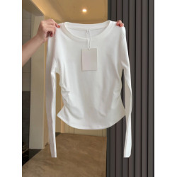 2025春秋韓版卡腰抽褶上衣女甜辣修身內搭打底衫圓領正肩長袖T恤