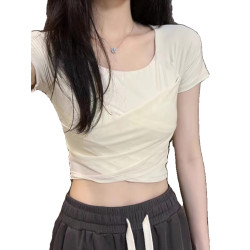 甜辣妹純欲風性感韓版短袖T恤女夏季修身顯瘦短款打底小衫U領上衣