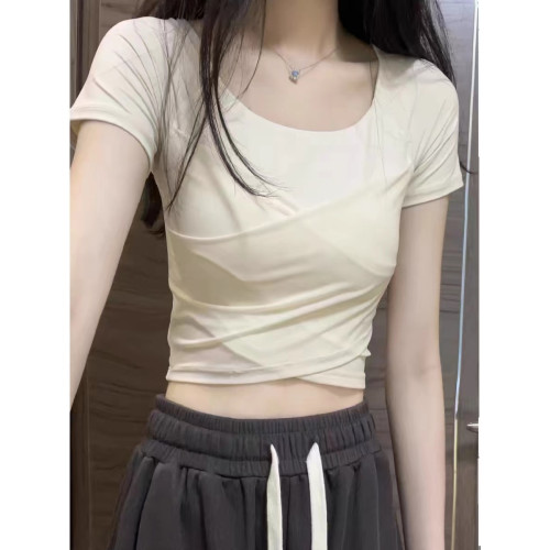 甜辣妹純欲風性感韓版短袖T恤女夏季修身顯瘦短款打底小衫U領上衣