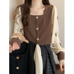 大碼秋裝百搭短款方領上衣打底衫微胖穿搭顯瘦減齡正肩洋氣襯衫女