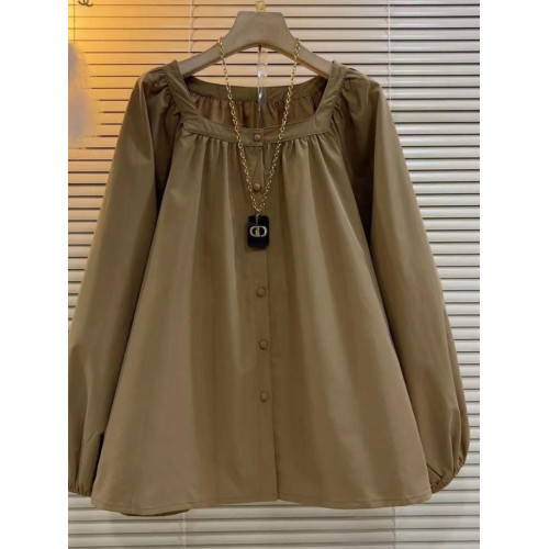 多巴胺小香風寬松娃娃衫女長袖秋季新款洋氣遮肉上衣時尚褶皺襯衫