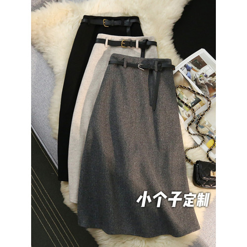150小矮個子毛呢半身裙女秋冬加厚顯瘦高腰繖裙中長款a字裙xs顯高