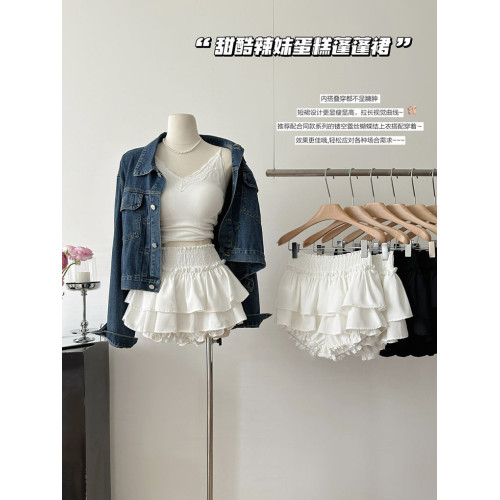 甜美百搭蛋糕短裙女夏新款芭蕾風松緊腰蓬蓬防走光氣質a字半身裙