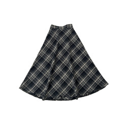 大碼微胖mm灰色毛呢格子半身裙女秋冬長裙遮胯繖裙中長款a字裙子