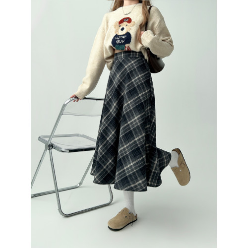 大碼微胖mm灰色毛呢格子半身裙女秋冬長裙遮胯繖裙中長款a字裙子 大碼微胖mm灰色毛呢格子半身裙女秋冬長裙遮胯繖裙中長款a字裙子